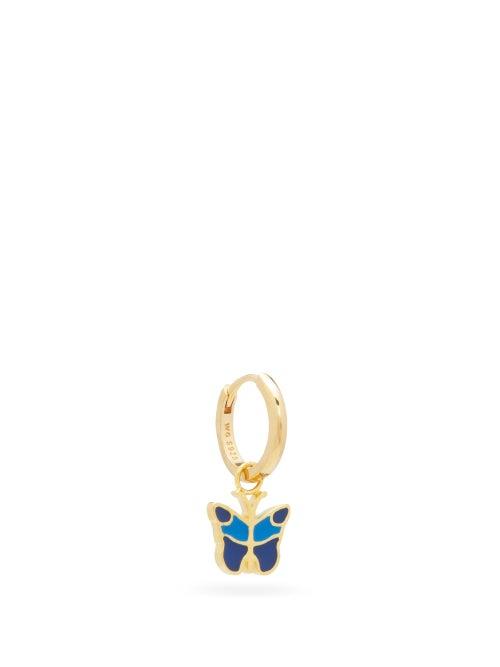 Matchesfashion.com Wilhelmina Garcia - Butterfly 18kt Gold-vermeil Single Hoop Earring - Womens - Blue Gold
