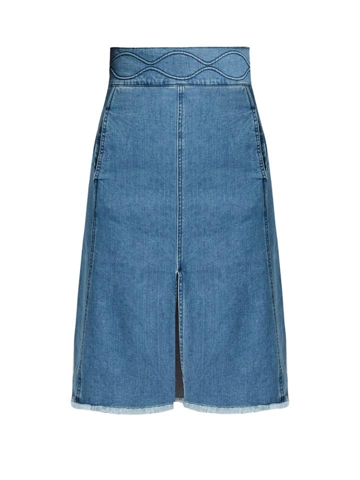 See By Chloé Embossed-waist Denim Skirt