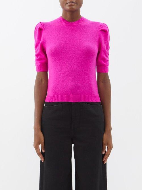 Frame - Ruched Sleeve Cashmere Sweater - Womens - Pink