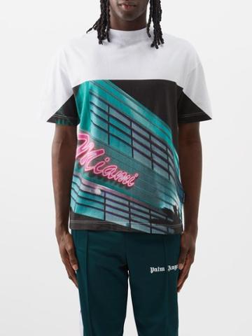 Palm Angels - Miami-print Cotton-jersey T-shirt - Mens - White Multi