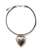 Saint Laurent - Large Heart Pendant Velvet Necklace - Womens - Silver