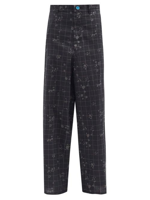 Matchesfashion.com Undercover - Splattered Grid-print Cotton Wide-leg Trousers - Mens - Black