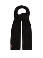 Moncler - Logo-embroidered Ribbed Wool-blend Scarf - Womens - Black