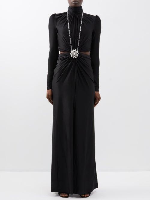 Paco Rabanne - High-neck Cutout Jersey Gown - Womens - Black
