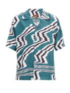 Matchesfashion.com Missoni - Cuban-collar Zigzag-print Crepe Shirt - Mens - Green Multi