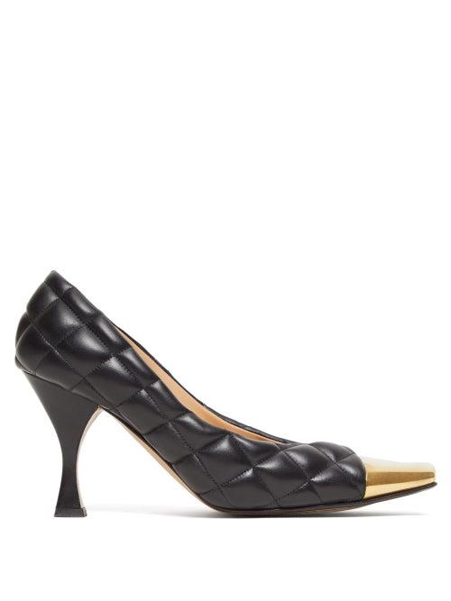 Matchesfashion.com Bottega Veneta - Square Toe Cap Quilted Leather Pumps - Womens - Black