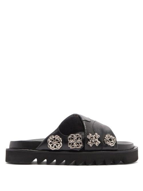 Matchesfashion.com Toga - Crossover-strap Leather Slides - Womens - Black