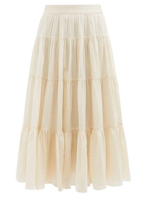 Loup Charmant - Fontelli Tiered Organic-cotton Midi Skirt - Womens - Beige