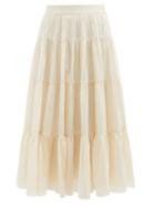 Loup Charmant - Fontelli Tiered Organic-cotton Midi Skirt - Womens - Beige