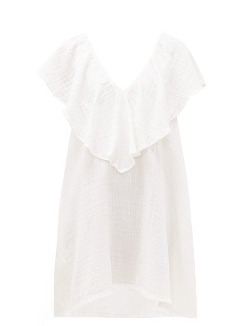 Matchesfashion.com Anaak - Brigitte Ruffled-neck Cotton-gauze Dress - Womens - White