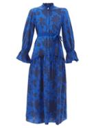 Matchesfashion.com Beulah - Darsha Floral Print Silk Midi Dress - Womens - Blue Print