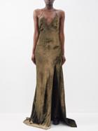 Nili Lotan - Katie Side-slit Lam Gown - Womens - Gold