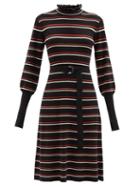 Chlo - Ruffle-neck Striped Wool-blend Jersey Dress - Womens - Multi