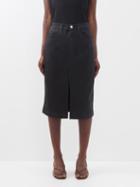 Frame - Slit-front Coated-denim Midi Skirt - Womens - Black