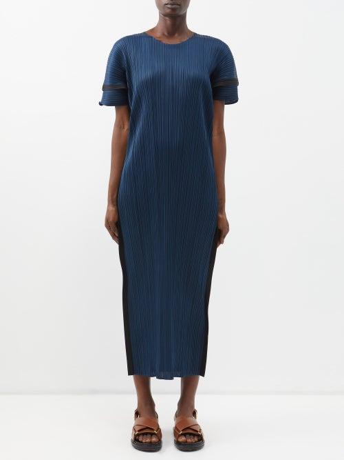 Pleats Please Issey Miyake - Technical-pleated Midi Dress - Womens - Navy