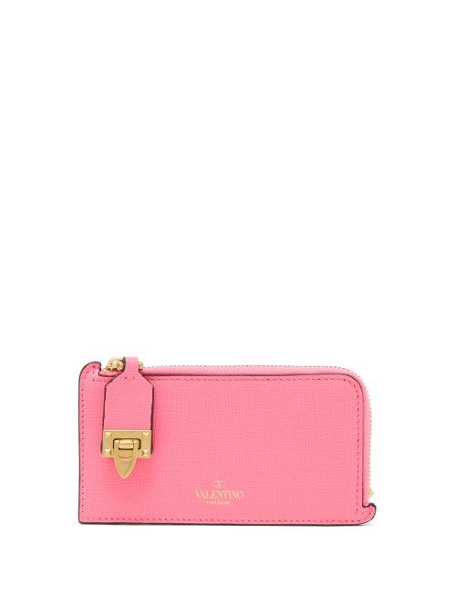 Valentino Garavani - Rockstud Zipped Leather Cardholder - Womens - Pink