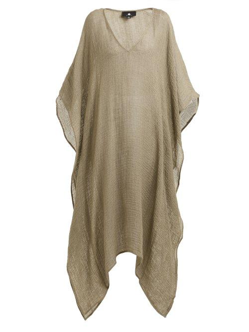 Matchesfashion.com Su - Jilaci Wide V Neck Linen Blend Dress - Womens - Khaki