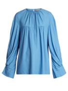 Emilia Wickstead Lauren Gathered-cuff Twill Blouse