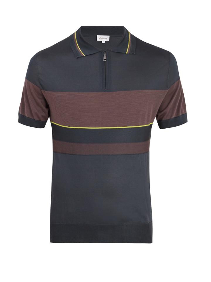 Brioni Contrast-panel Silk-blend Knit Polo Shirt