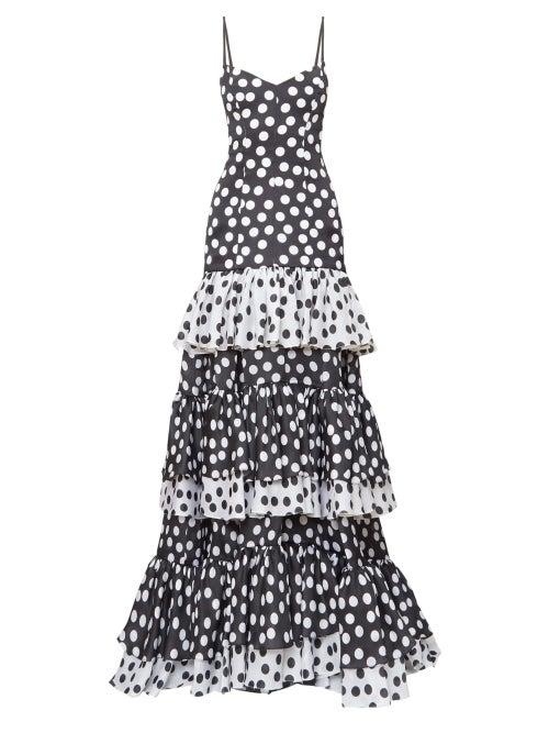 Matchesfashion.com Carolina Herrera - Tiered Polka-dot Silk-organza Gown - Womens - Black White