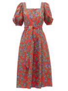 Matchesfashion.com Borgo De Nor - Corin Belted Floral Print Cotton Midi Dress - Womens - Red Print