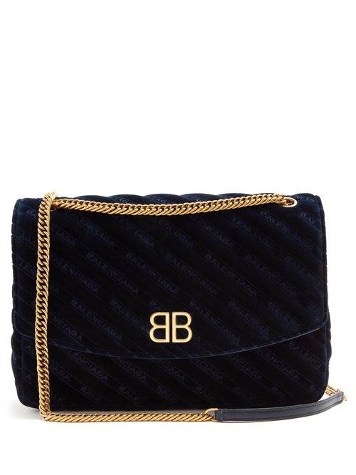 Matchesfashion.com Balenciaga - Bb Round L Velvet Bag - Womens - Navy