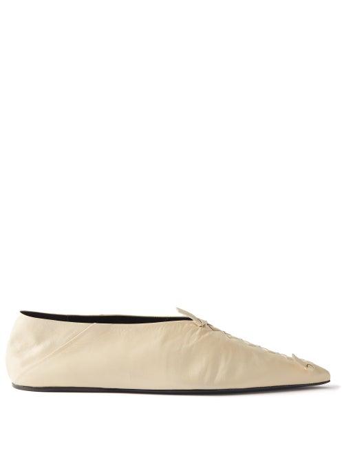 Jil Sander - Whipstitched Leather Ballet Flats - Womens - White