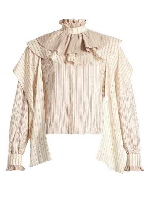 Matchesfashion.com Jw Anderson - High Collar Crepe De Chine Top - Womens - Cream