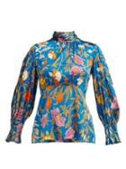 Matchesfashion.com Peter Pilotto - Botanical Print Hammered Silk Blend Blouse - Womens - Blue Multi