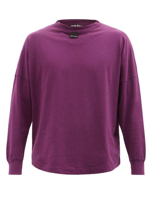 Palm Angels - Logo-print Long-sleeved Cotton T-shirt - Mens - Purple