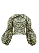 Matchesfashion.com Chopova Lowena - Balloon-sleeve Tartan-print Organza Top - Womens - Yellow Multi