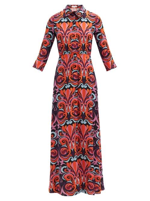 Borgo De Nor - Jaqueline Abstract-print Crepe Shirt Dress - Womens - Red Multi