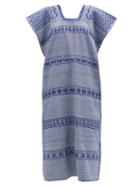 Matchesfashion.com Pippa Holt - No. 216 Striped Embroidered Cotton Kaftan - Womens - Blue Print