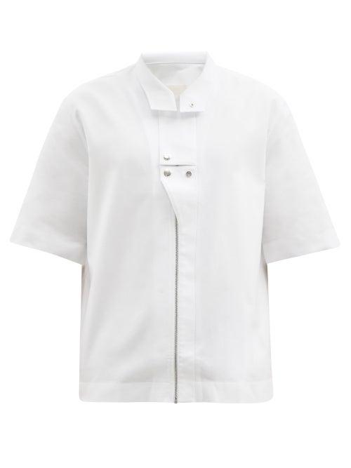 Mens Rtw Givenchy - Short-sleeved Zipped Cotton-poplin Shirt - Mens - White