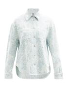 Matchesfashion.com Msgm - Floral-jacquard Denim Shirt - Womens - Light Blue