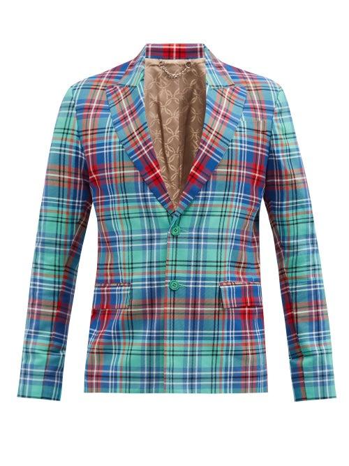 Mens Rtw Charles Jeffrey Loverboy - Single-breasted Tartan Twill Jacket - Mens - Blue