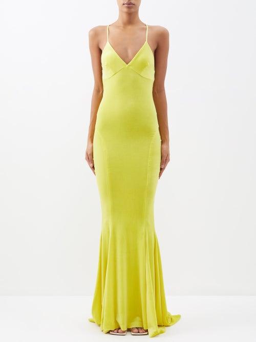 Norma Kamali - Low-back Mermaid-hem Velvet Gown - Womens - Yellow