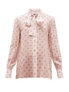 Matchesfashion.com Valentino - V Logo Print Tie Neck Silk Blouse - Womens - Pink
