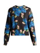 Matchesfashion.com Msgm - Floral Print Virgin Wool Sweater - Womens - Blue Multi