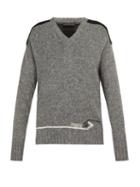 Matchesfashion.com Prada - Contrast Panel Wool Sweater - Mens - Grey Multi