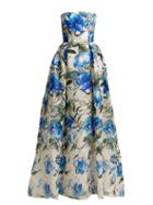 Matchesfashion.com Carolina Herrera - Floral Strapless Gown - Womens - Blue White