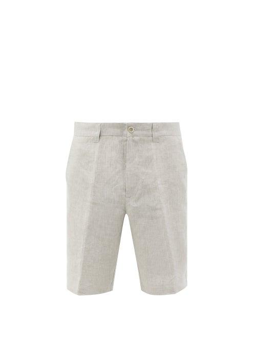 120 Lino 120% Lino - Mid-rise Linen Straight-leg Shorts - Mens - Light Grey