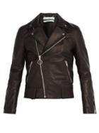 Matchesfashion.com Off-white - 99 Logo Print Leather Biker Jacket - Mens - Black