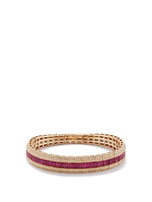 Shay - Stretch Diamond, Ruby & 18kt Gold Bracelet - Womens - Rose Gold