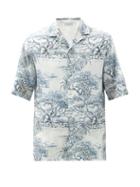 Matchesfashion.com Officine Gnrale - Eren Cuban-collar Savanna-print Crepe Shirt - Mens - White Multi