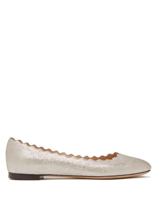 Matchesfashion.com Chlo - Lauren Scallop Edge Leather Ballet Flats - Womens - Light Gold