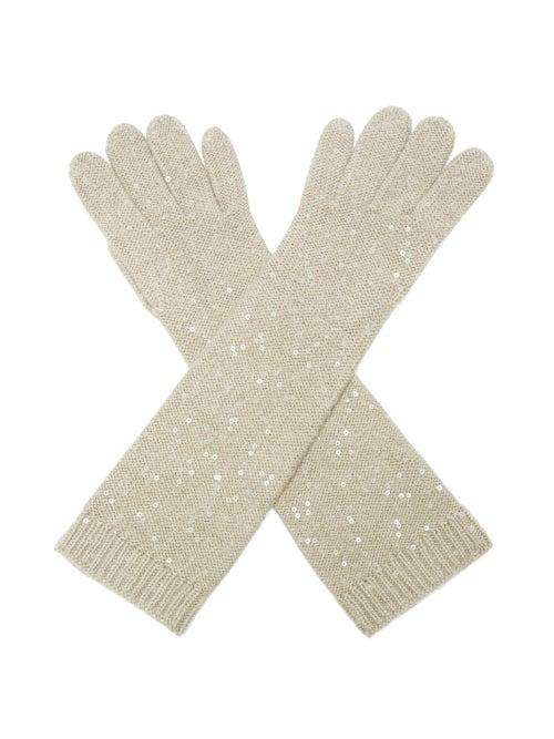 Brunello Cucinelli - Sequinned Cashmere-blend Gloves - Womens - Beige