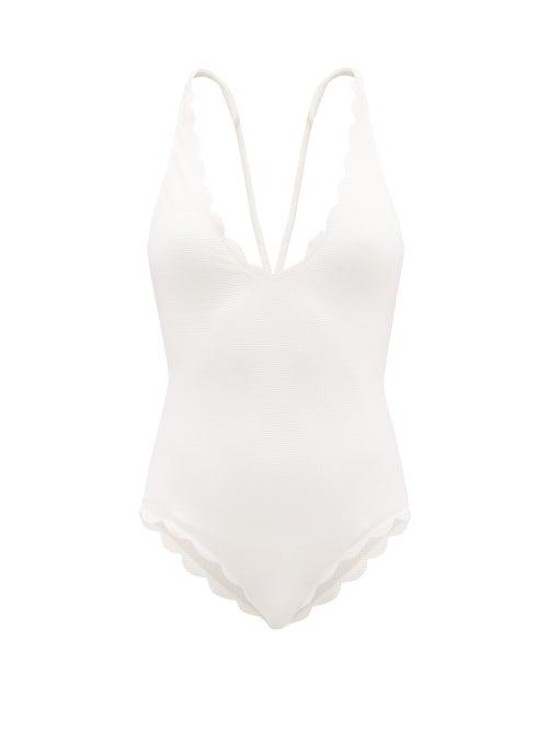 Marysia - North Plunge-neck Scalloped Swimsuit - Womens - White