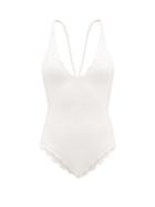 Marysia - North Plunge-neck Scalloped Swimsuit - Womens - White