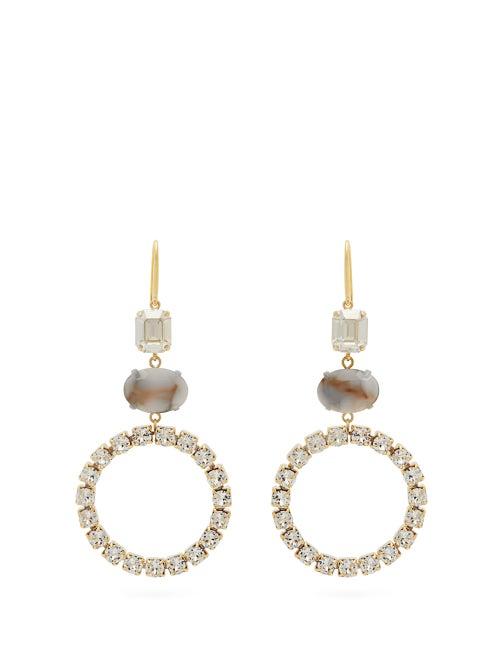 Matchesfashion.com Isabel Marant - Strass Embellished Hoop Drop Earrings - Womens - White